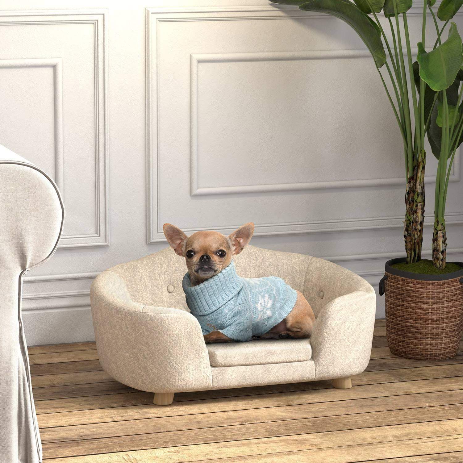 Cremehvid hundesofa med hynde, smådyr, 70x47x30 cm view 2