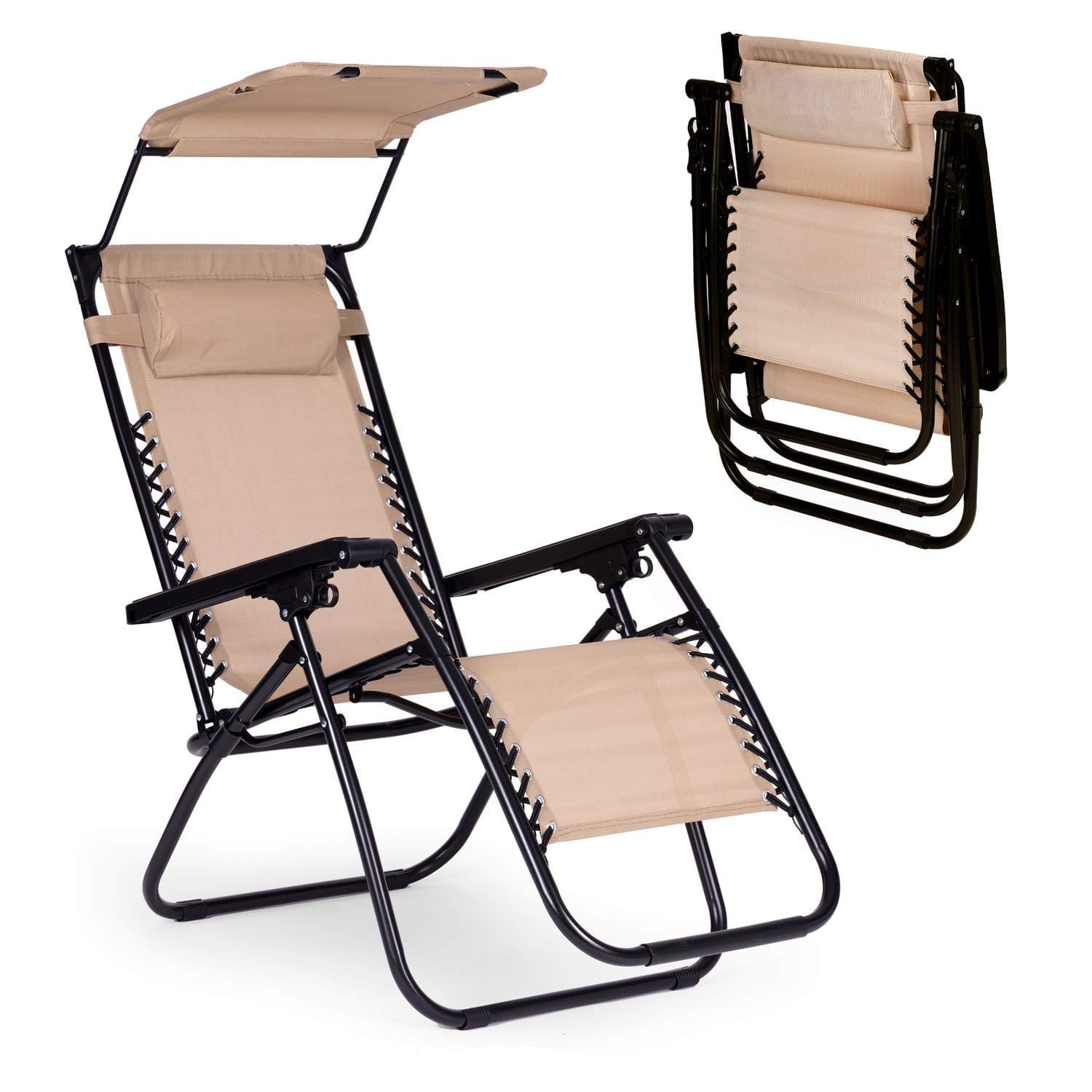 Justerbar haveseng med baldakin - beige