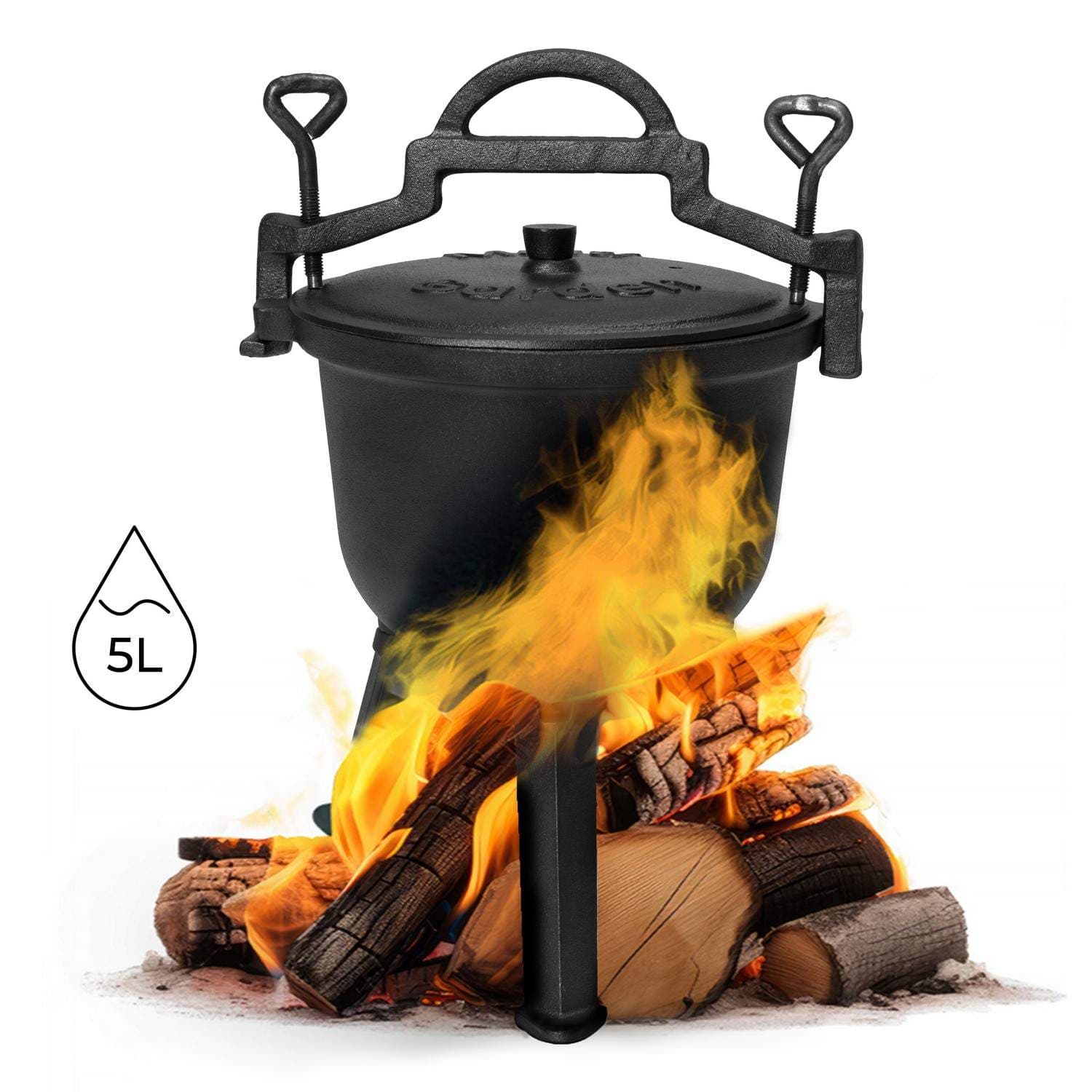 Støbejerns stående kedel 5L, jægergryde, bålgrill, MultiGarden