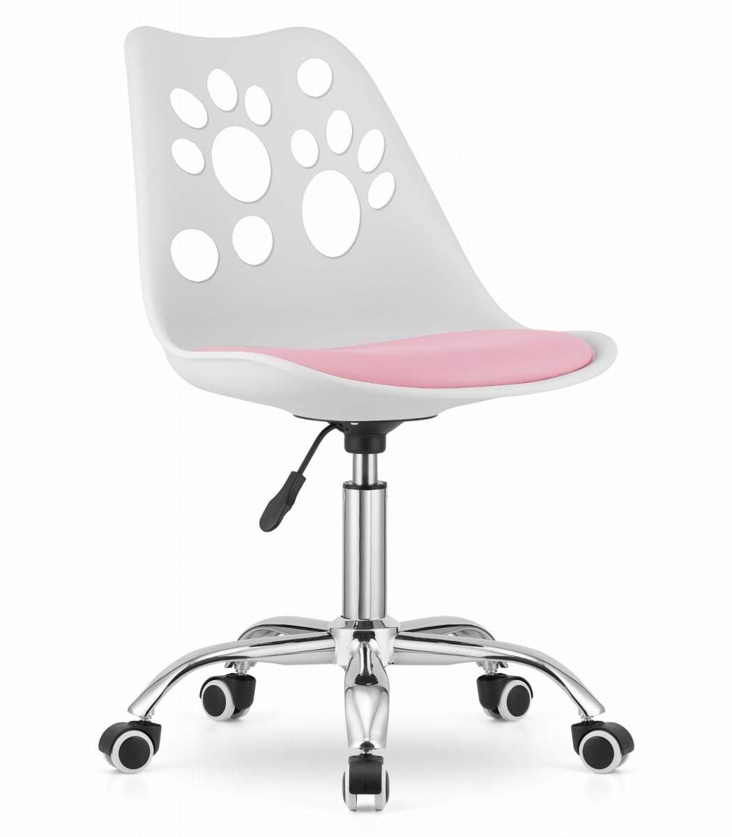 PRINT Stol Hvid og Pink imiteret læder drejelig med krom base