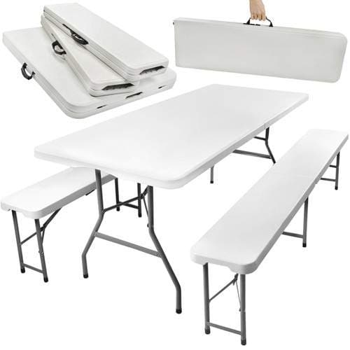 Sammenklappeligt havebord 180cm + 2 bænke