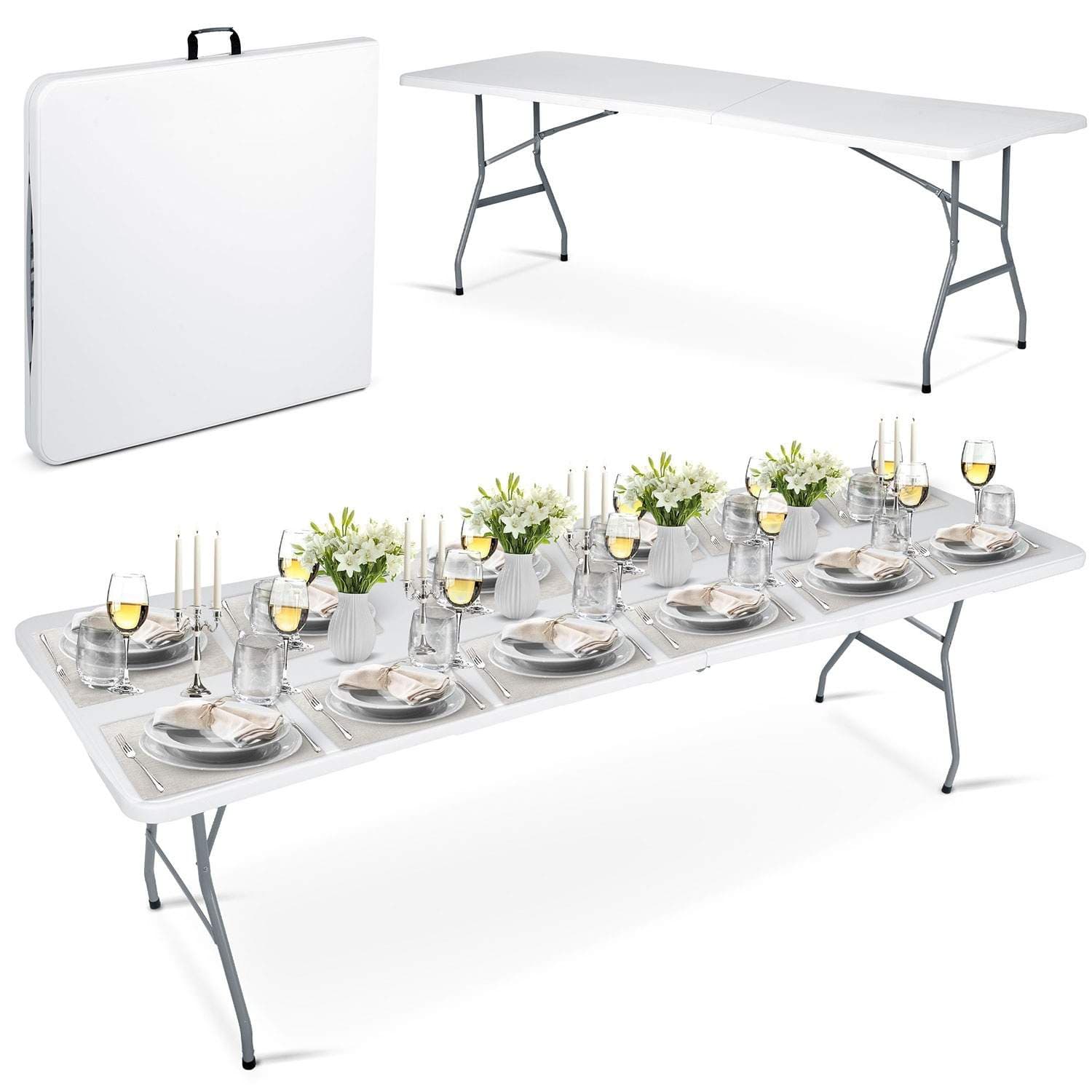 Sammenklappeligt haveserveringsbord 244 cm Plonos hvid