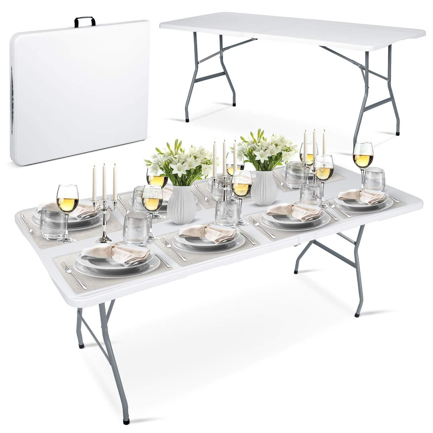 Sammenklappeligt haveserveringsbord 180 cm Plonos hvid