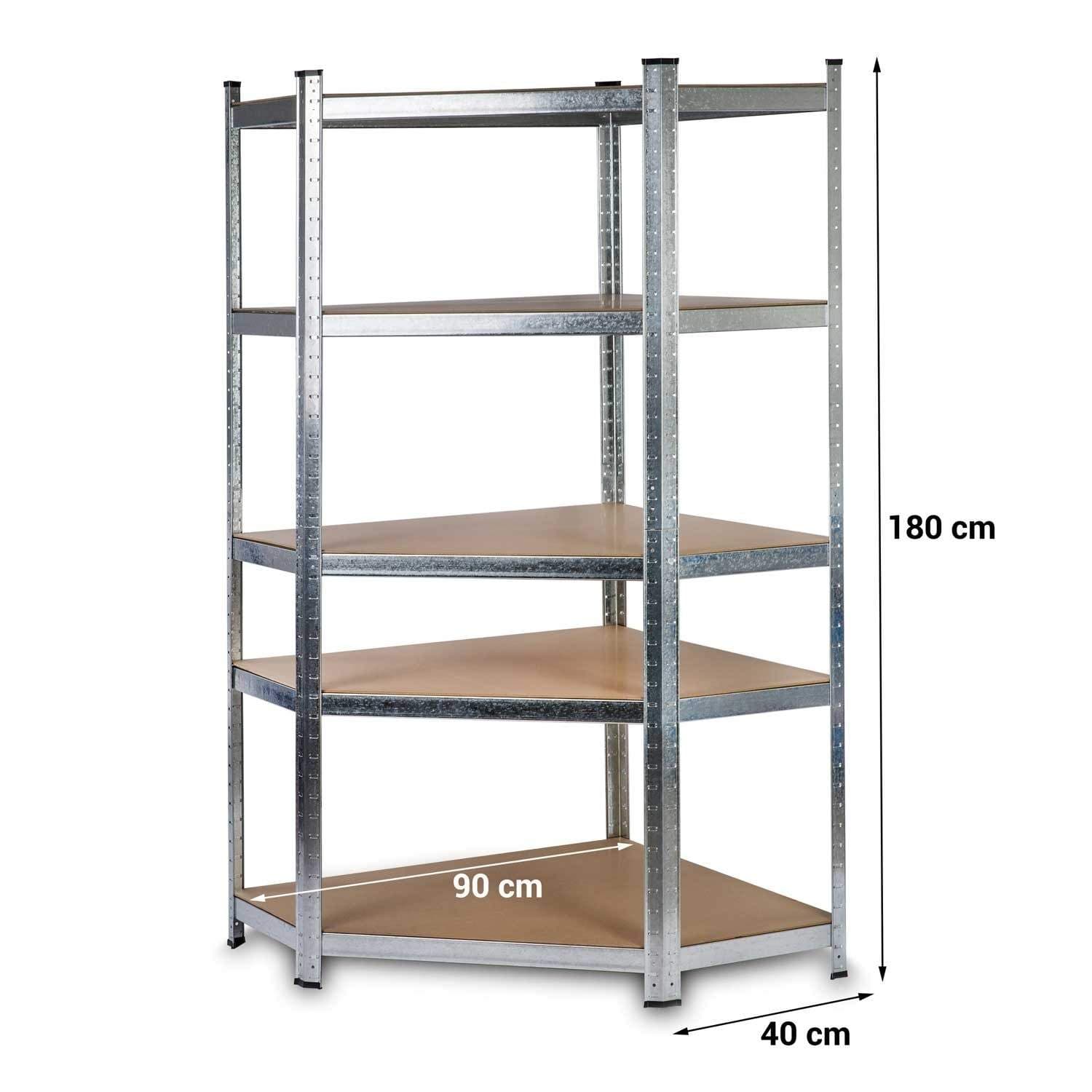 Hjørne metalreol, 180x90x40cm, 5 MDF-hylder view 2
