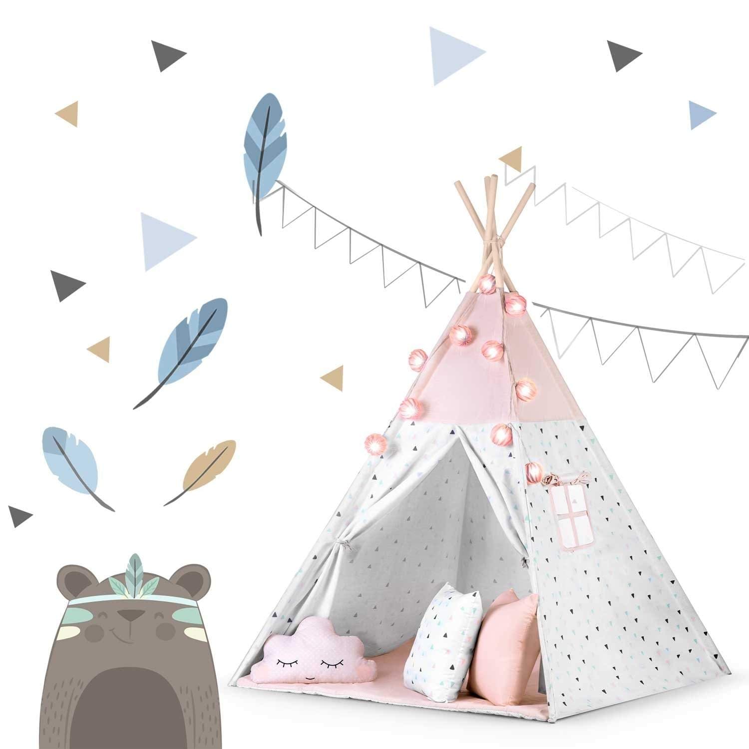 Børne tipi-telt med guirlande og lyssnor Nukido - pink view 2
