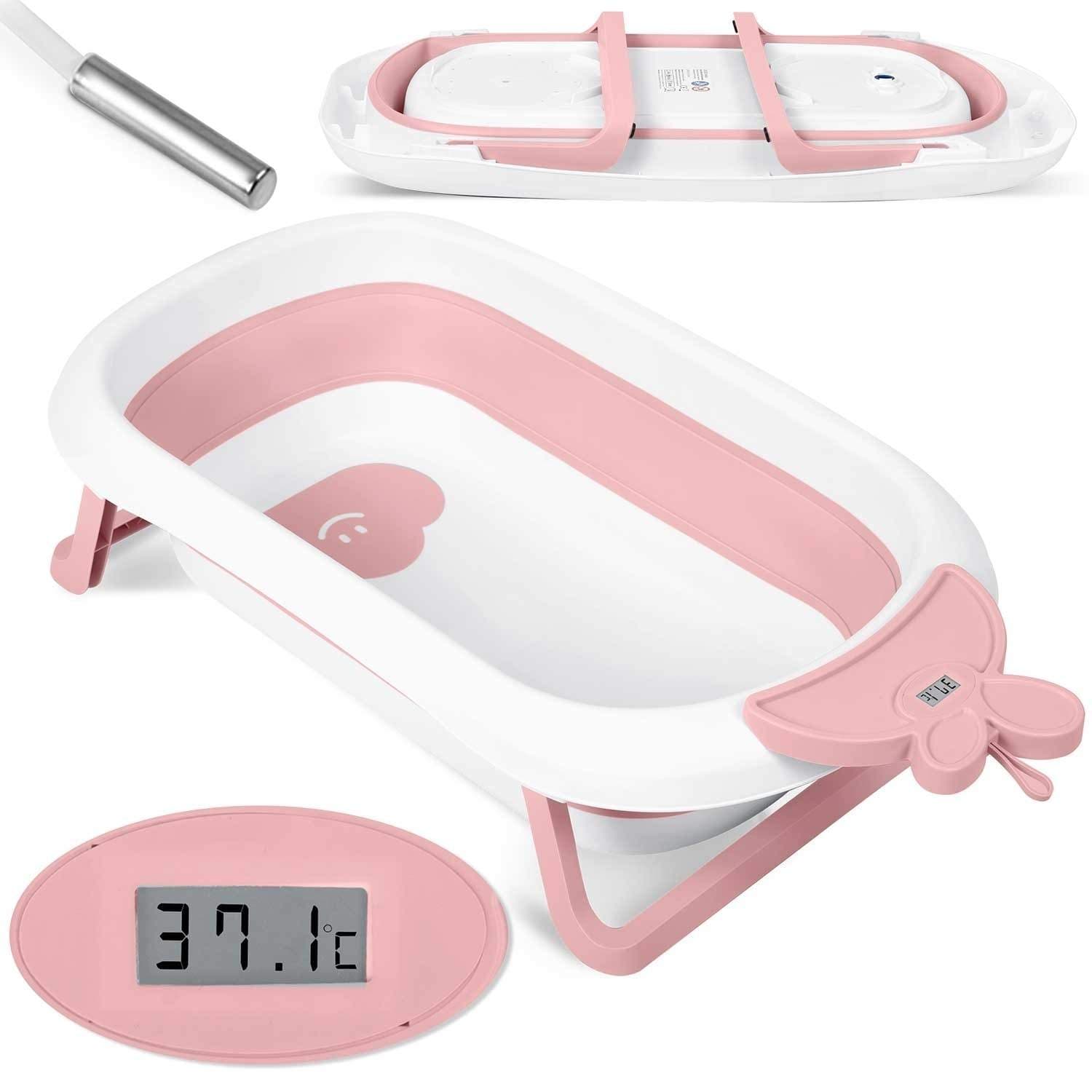 Babybadekar med termometer RK-282 hvid/pink