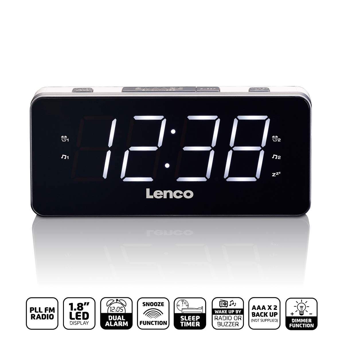 PLL FM Alarm Clock Radio stort og klart 1,8" LED display Hvid