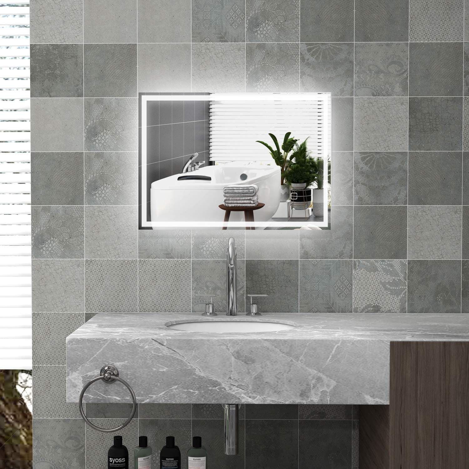 Badeværelsesspejl, vægspejl, LED, touch switch, hvid view 2