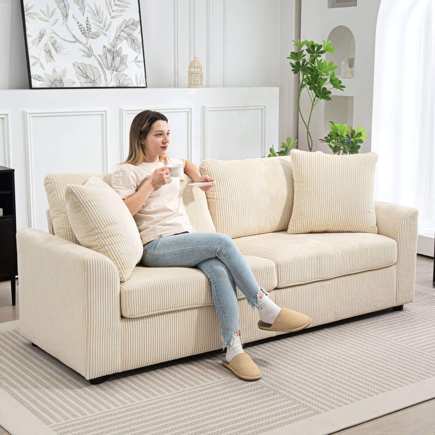 3-personers snoresofa med hynder – Cremehvid, 212 cm view 2