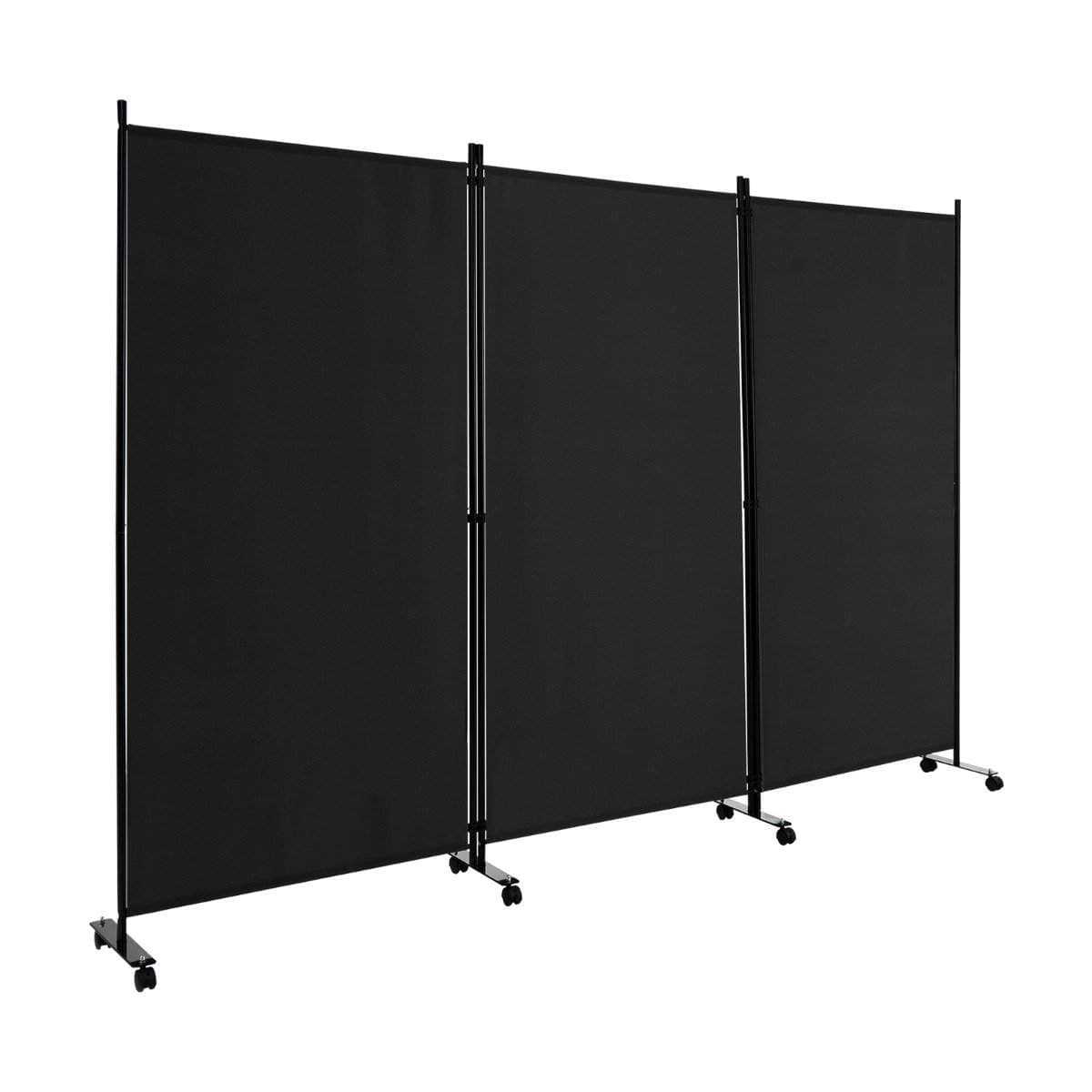 Mobil rumdeler – 3 paneler, sort, 180 cm, låsehjul