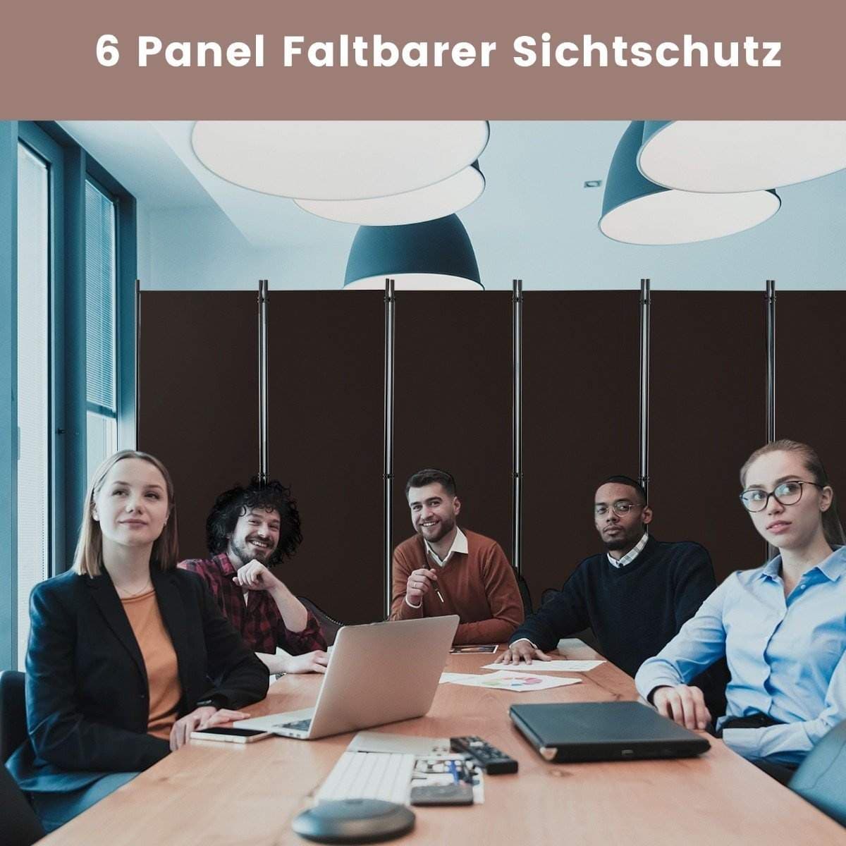 6-panels foldeskærm med låsbare hjul, 172 cm