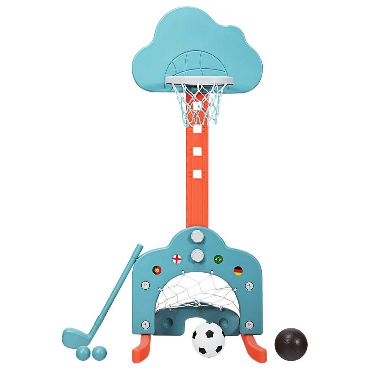 3-i-1 børnesportssæt – justerbar basketball, fodbold, golf