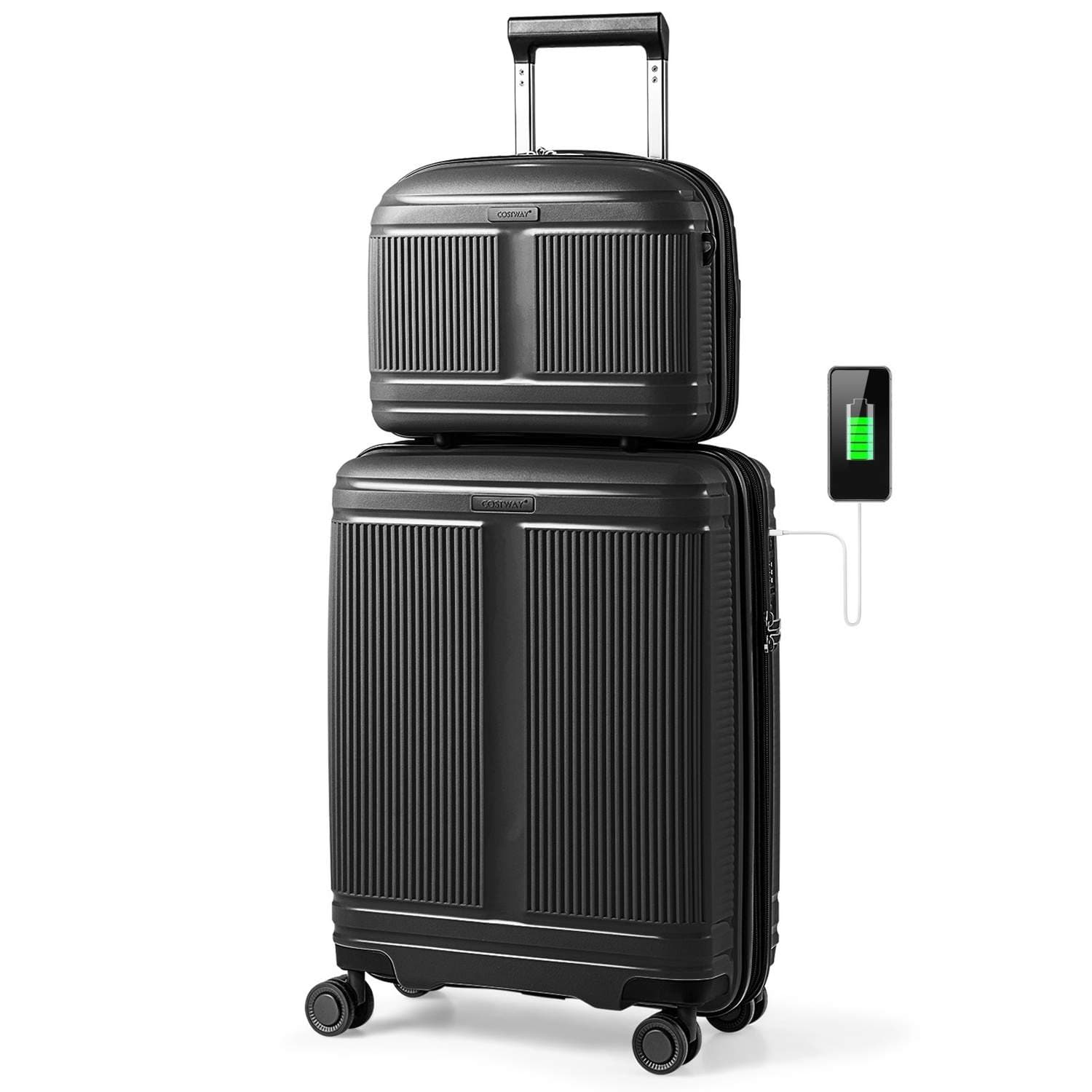 2-delt bagagesæt med USB & TSA-lås – Sort