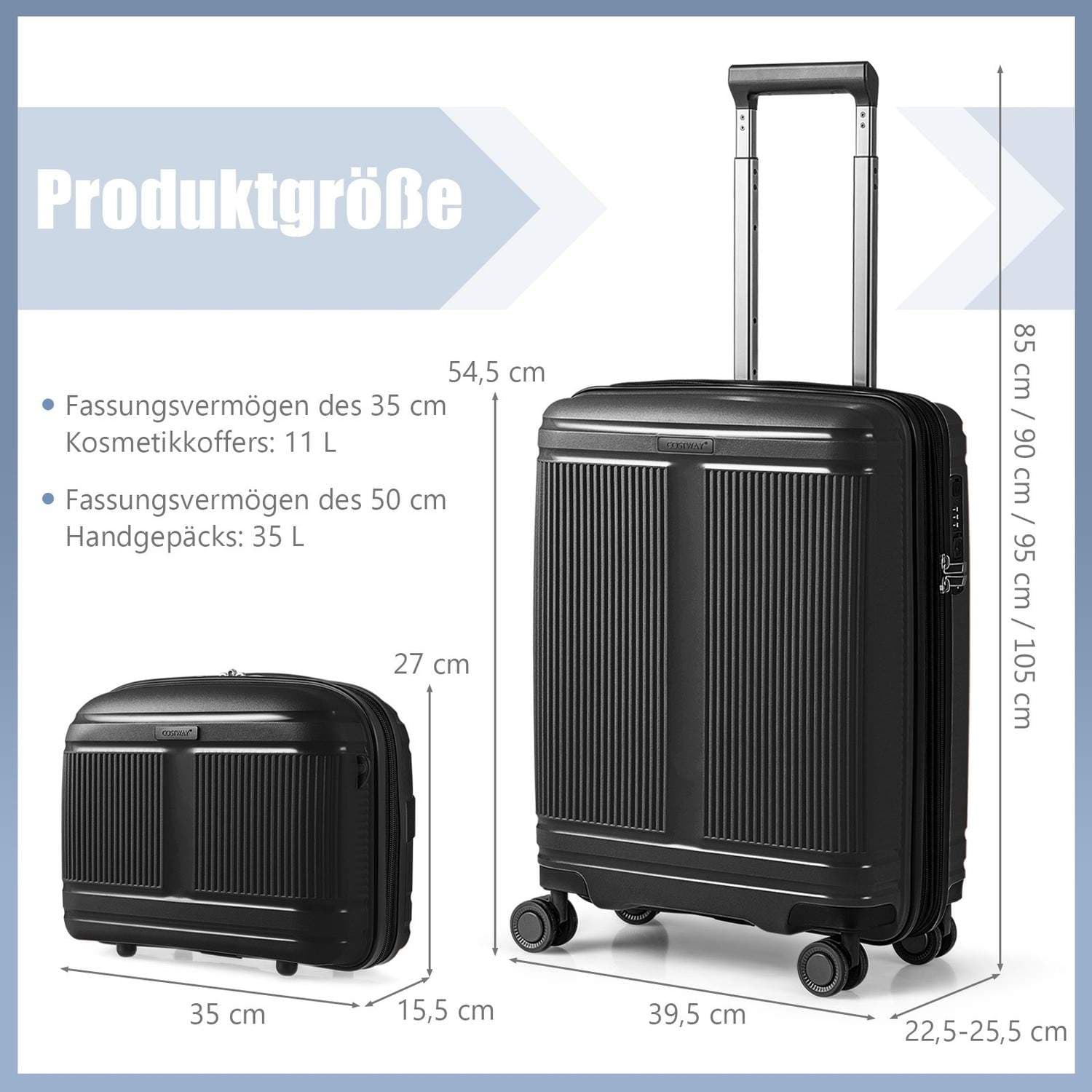 2-delt bagagesæt med USB & TSA-lås – Sort view 2