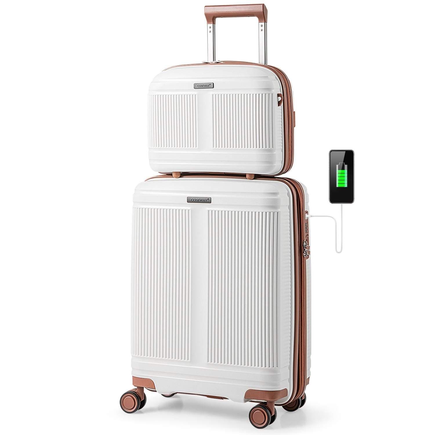 2-delt bagagesæt med USB & TSA-lås – Hvid