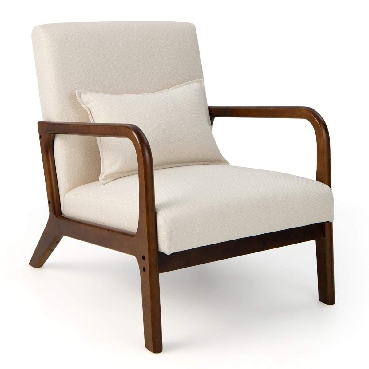 Beige Lounge Chair – Ergonomisk, polstret, træramme view 2
