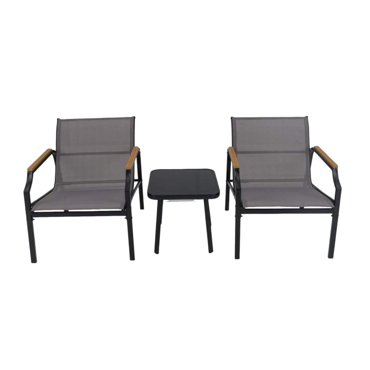 3-delt terrassesæt – metalstole og glasbord
