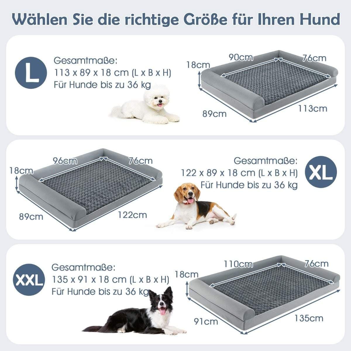 Ortopædisk hundeseng stor – ledstøtte, vaskbart betræk view 2