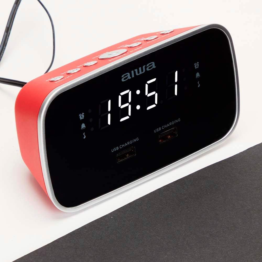 Vækkeur med dobbelt alarm og USB-opladning - Rød view 2