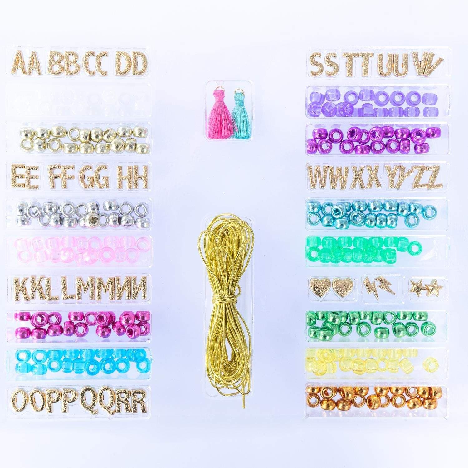 Guld armbåndssæt, 300+ perler og elastisk snor