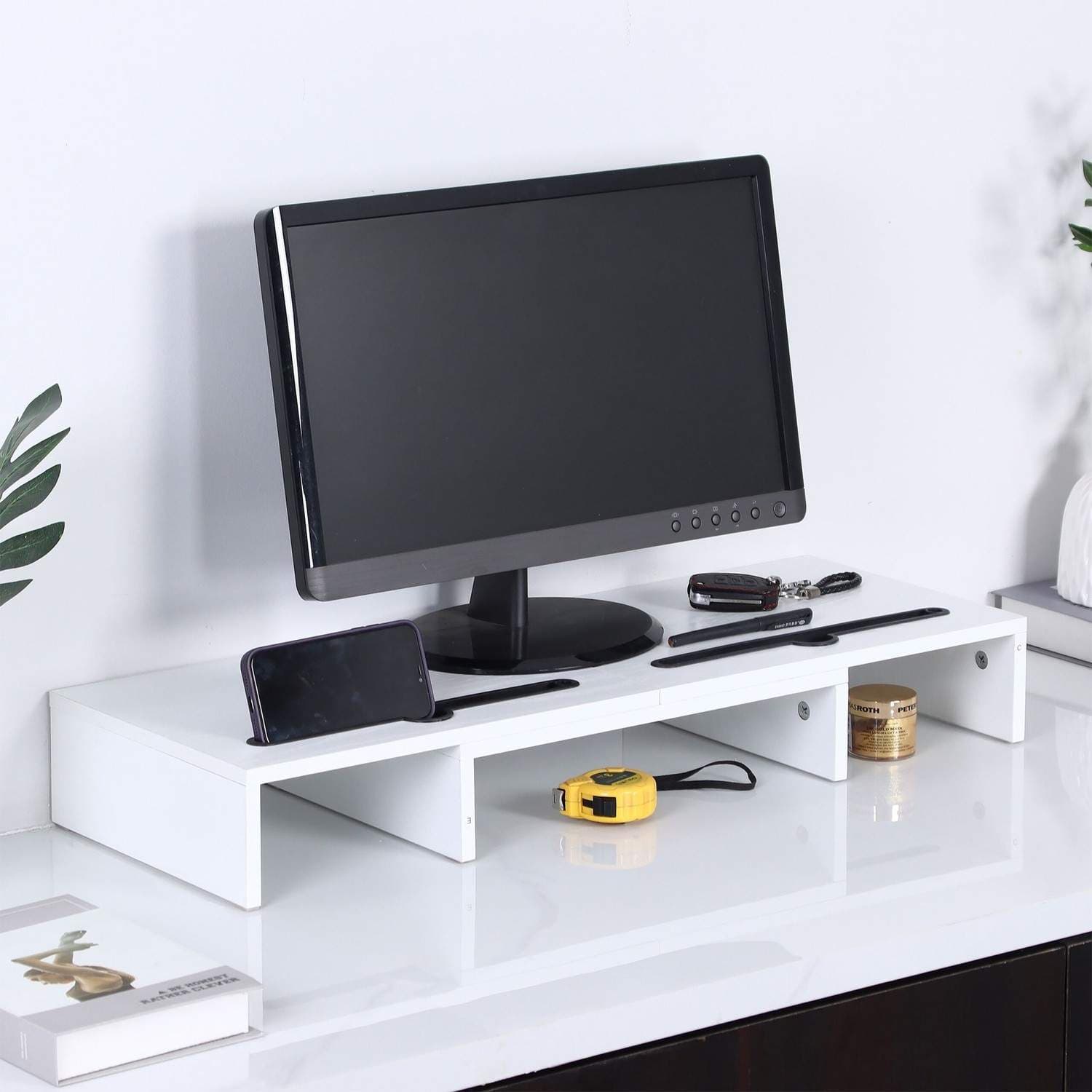 Dobbelt skærmstativ – justerbar, hvid, ergonomisk design view 2