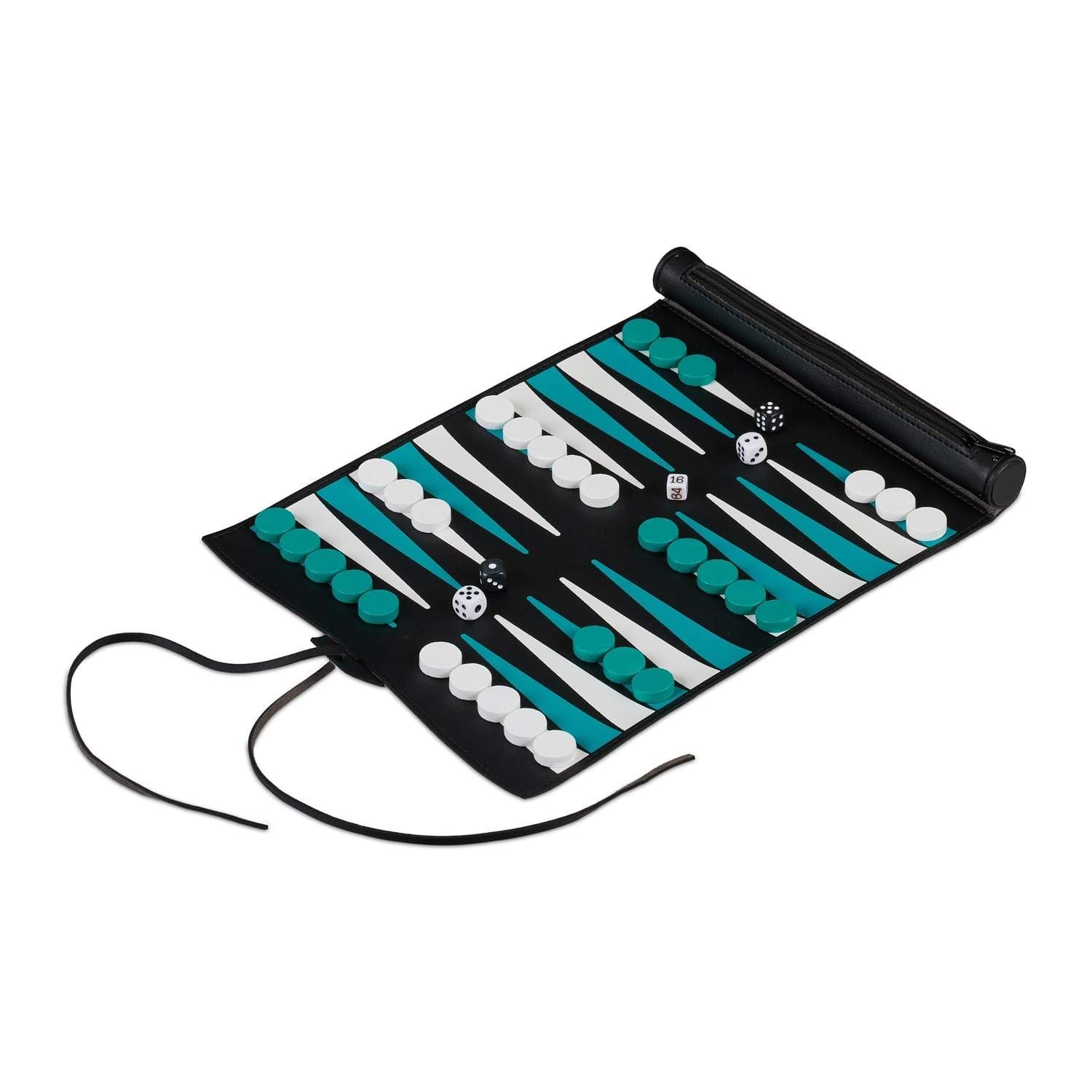 Rejse backgammon sæt – roll-up, læderlook, bærbar