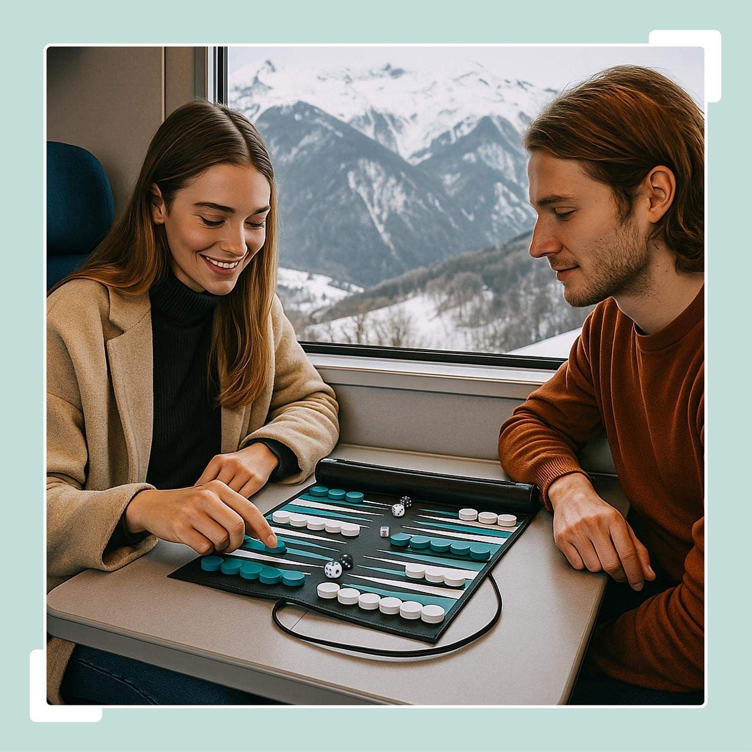 Rejse backgammon sæt – roll-up, læderlook, bærbar view 2