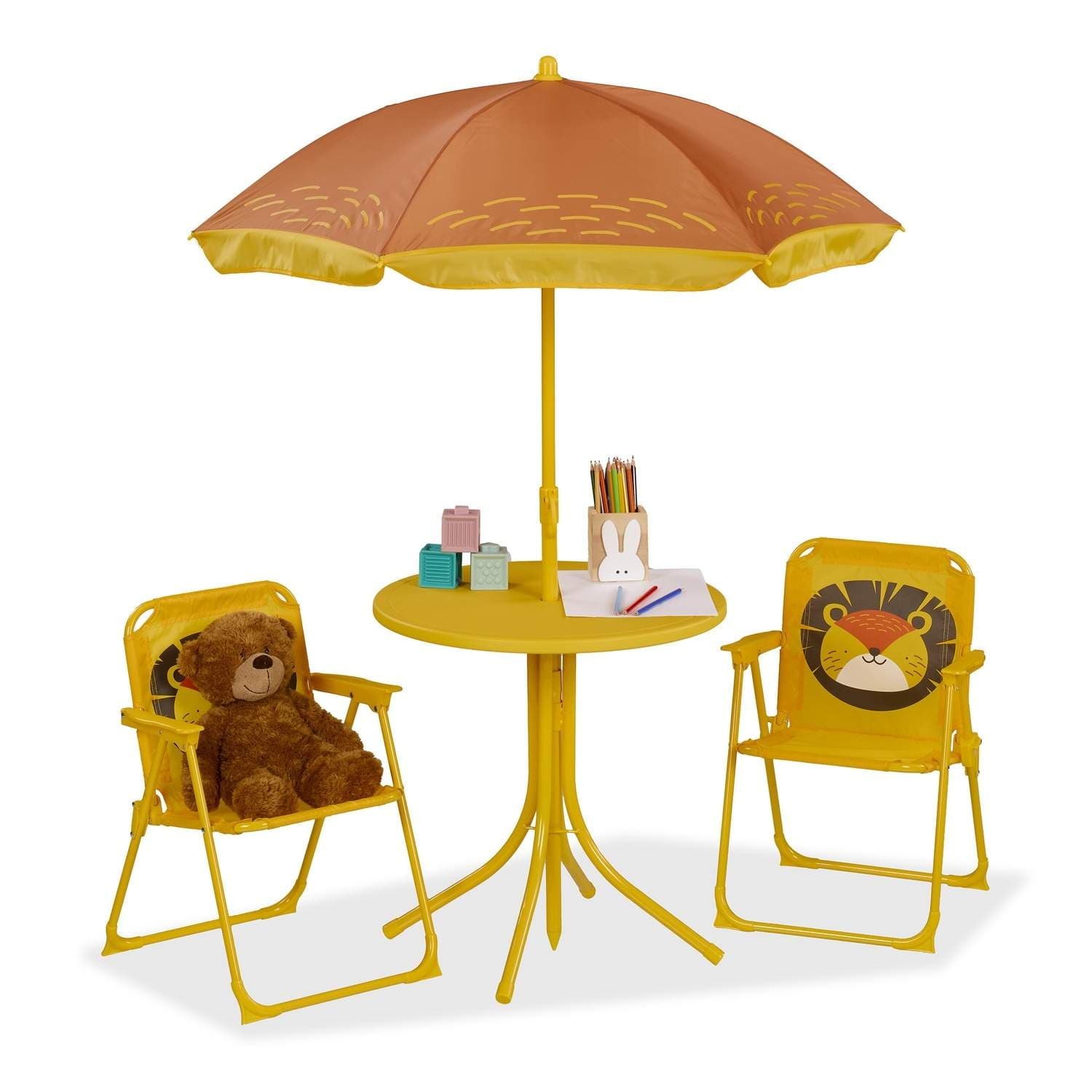 Campingsæt til børn med justerbar parasol – 4-delt møbel