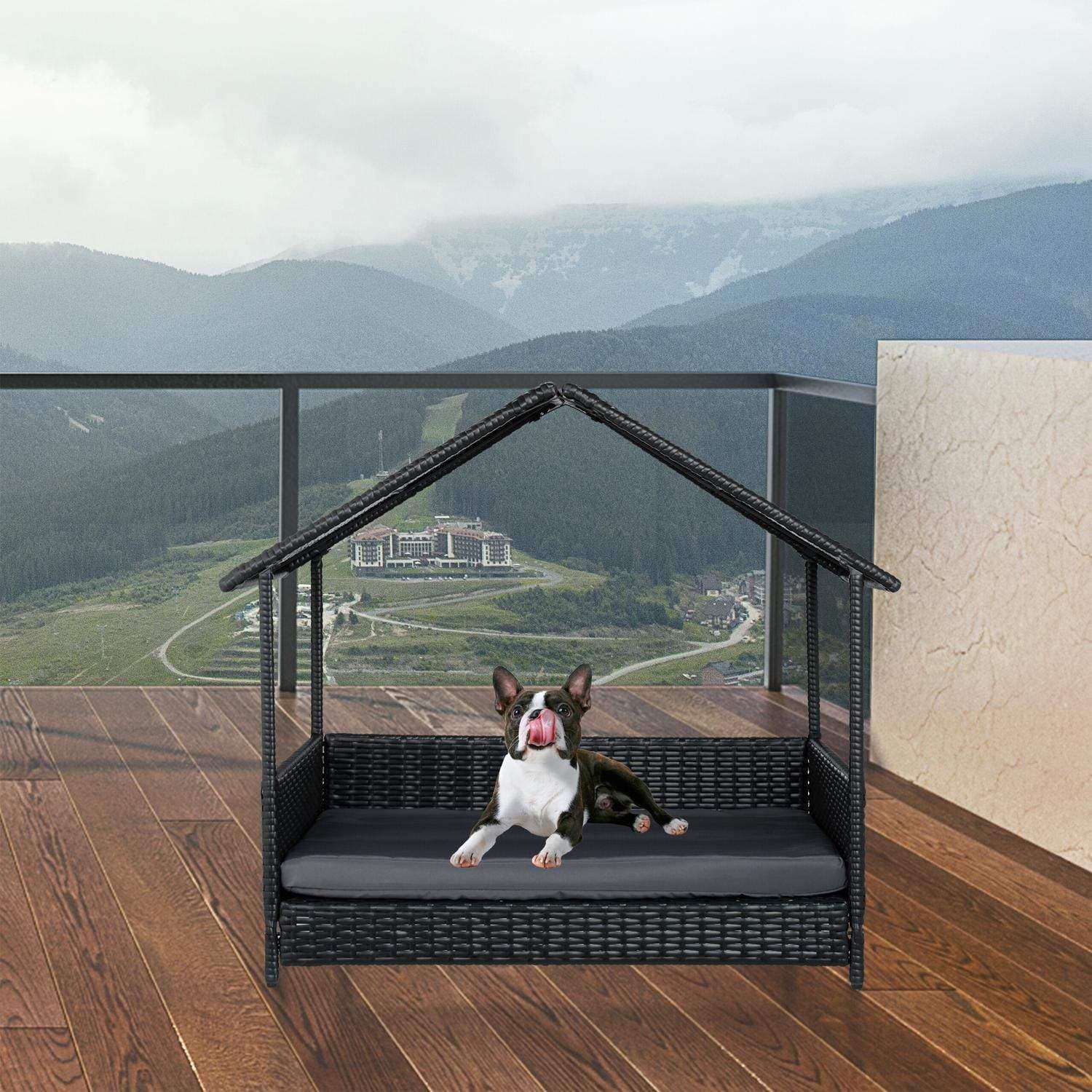 Udendørs hundeseng med baldakin – skygge og komfort view 2