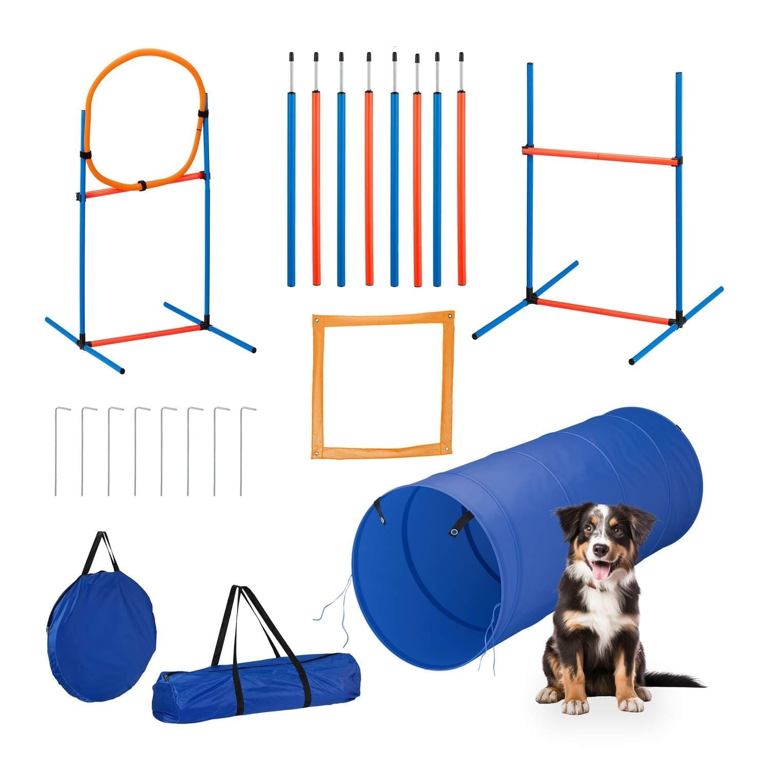Hundeagility-banesæt – tunnel, hække, slalomstænger