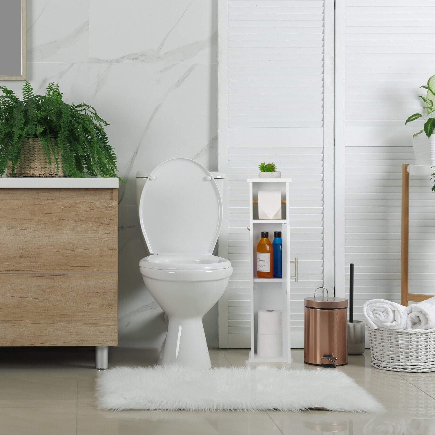 Toiletpapirholderskab – Slank opbevaring med skuffe view 2