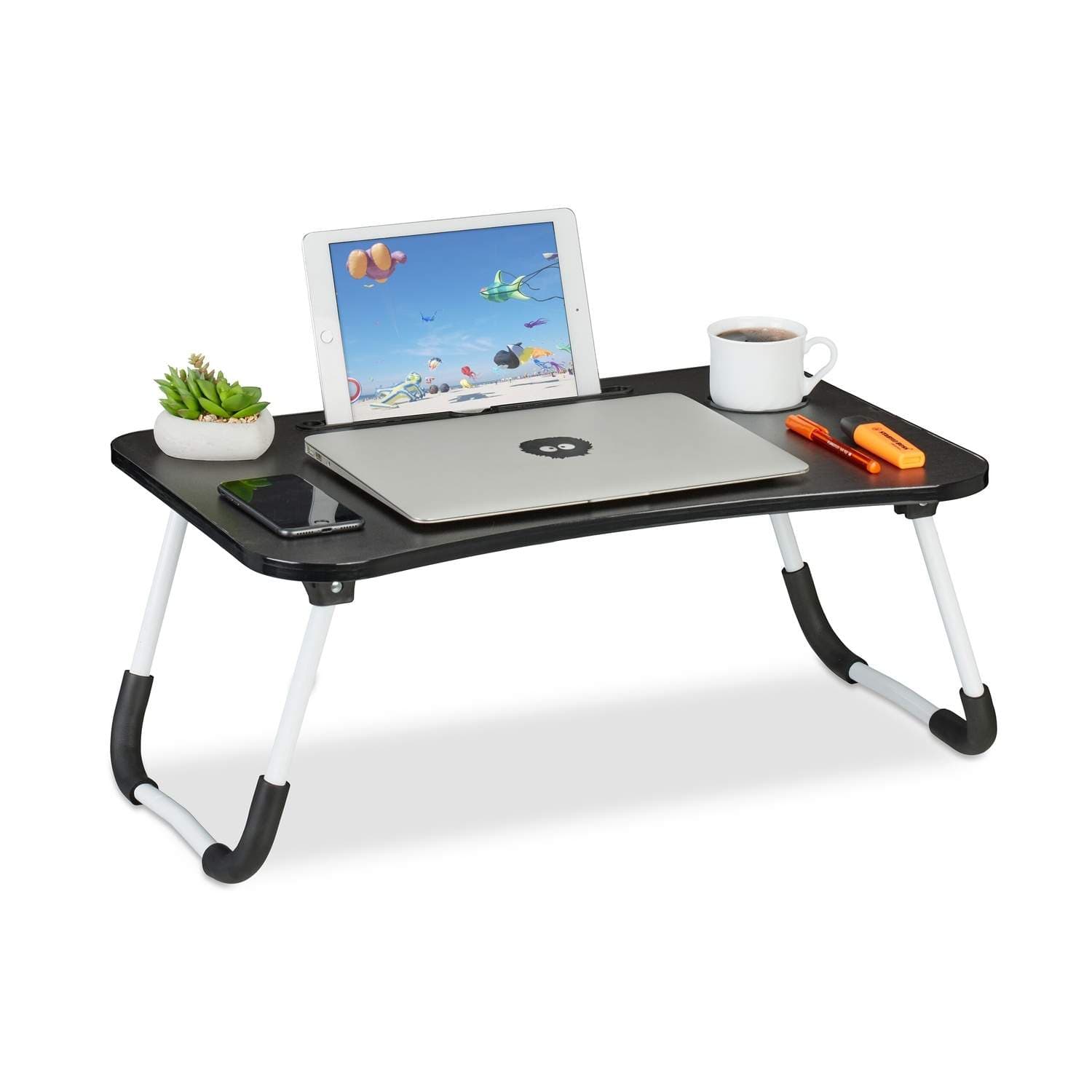 Sort Lapdesk med Tablet & Drinks Holder – Sammenfoldelig sengebakke