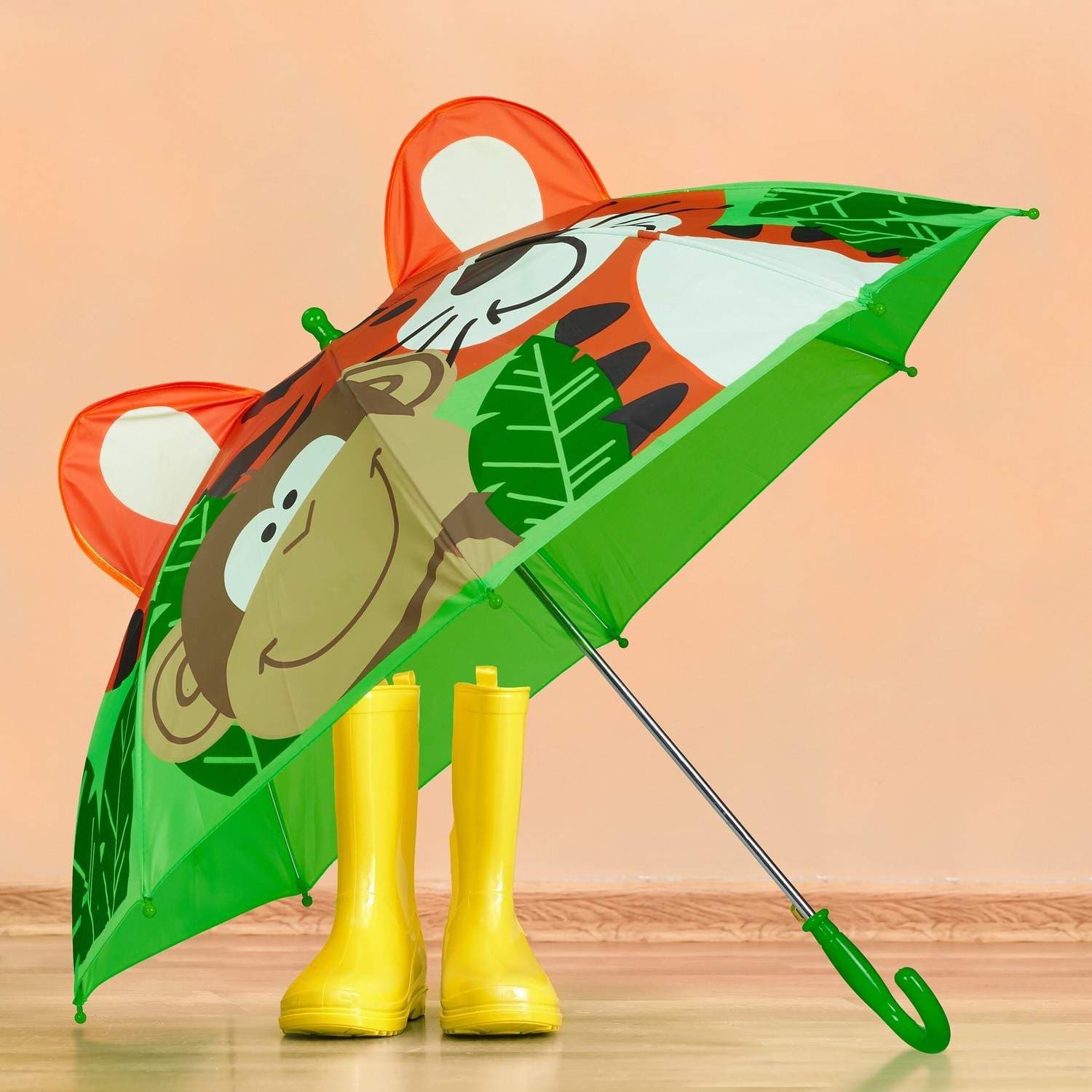 Kids Jungle Paraply – Easy Open, 3D Tiger Ears view 2