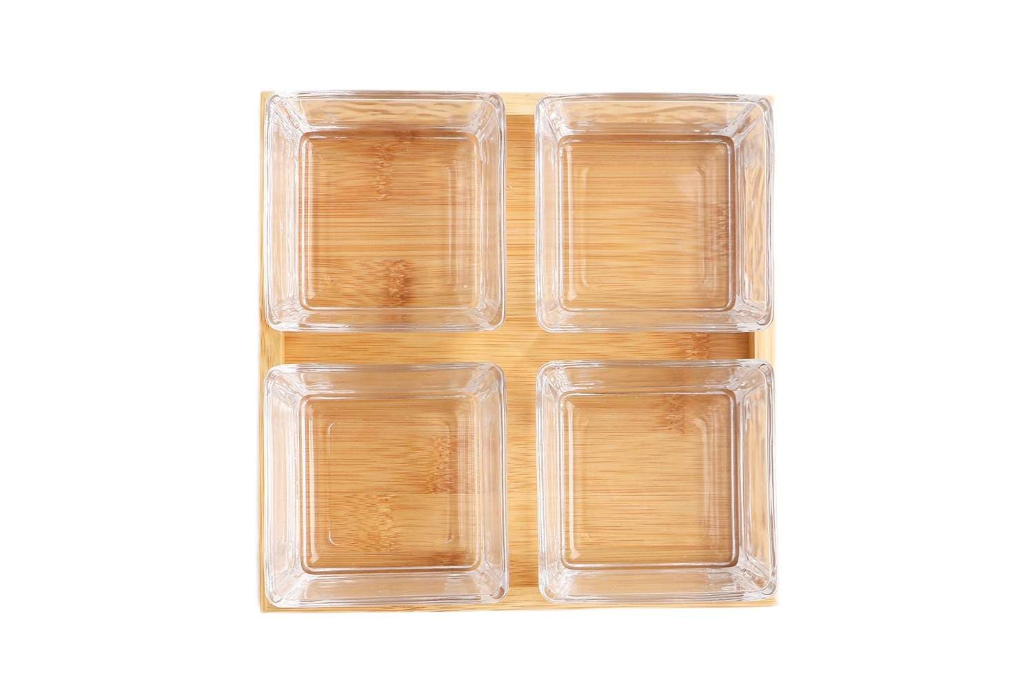 Bambus Glas Snack Bowl Sæt – Serveringsbakke med 5 dele