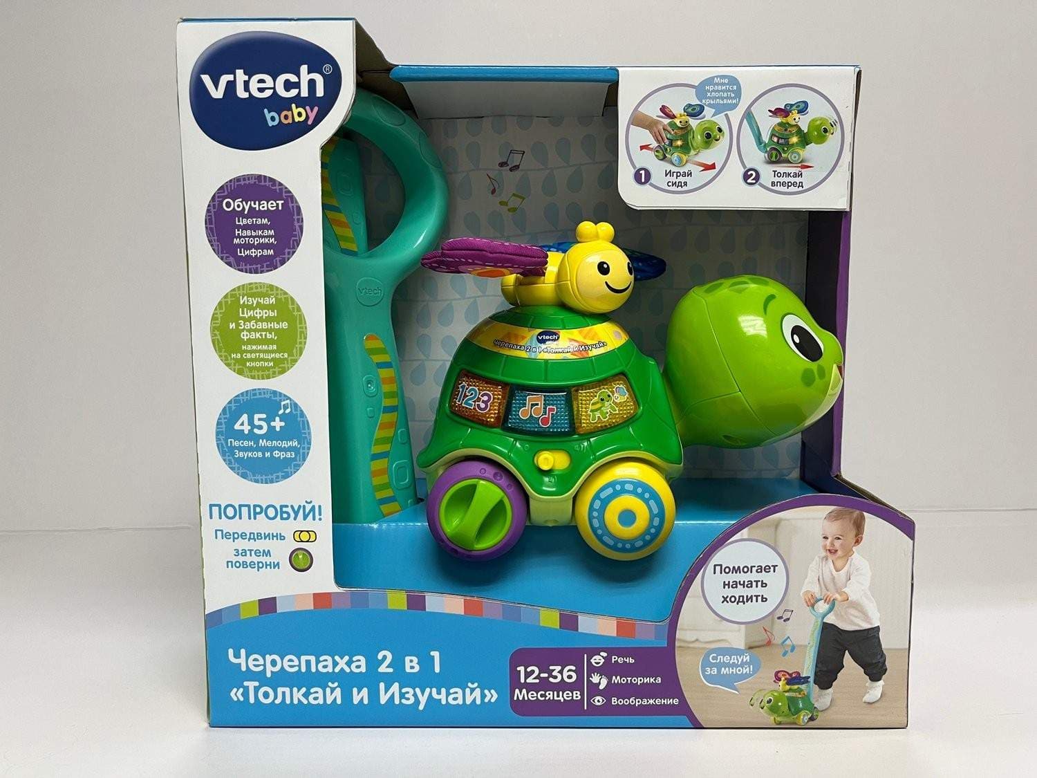 Interaktivt 2-i-1 Push & Discover Turtle Legetøj til børn