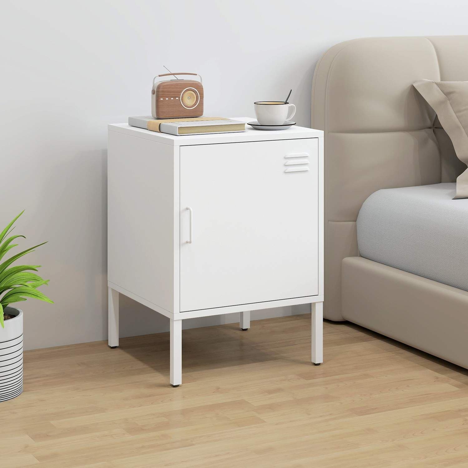 Justerbart natbord i stål – hvidt, alsidig opbevaring view 2