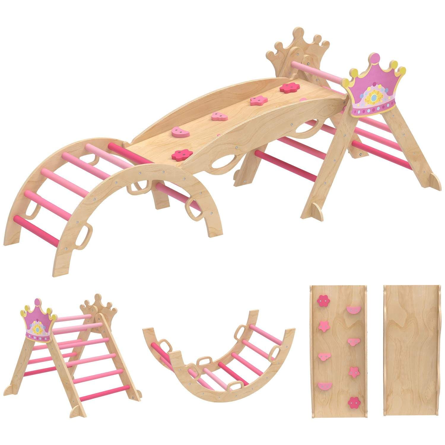 Børns 8-i-1 indendørs klatregym – Prinsessedesign, Træ