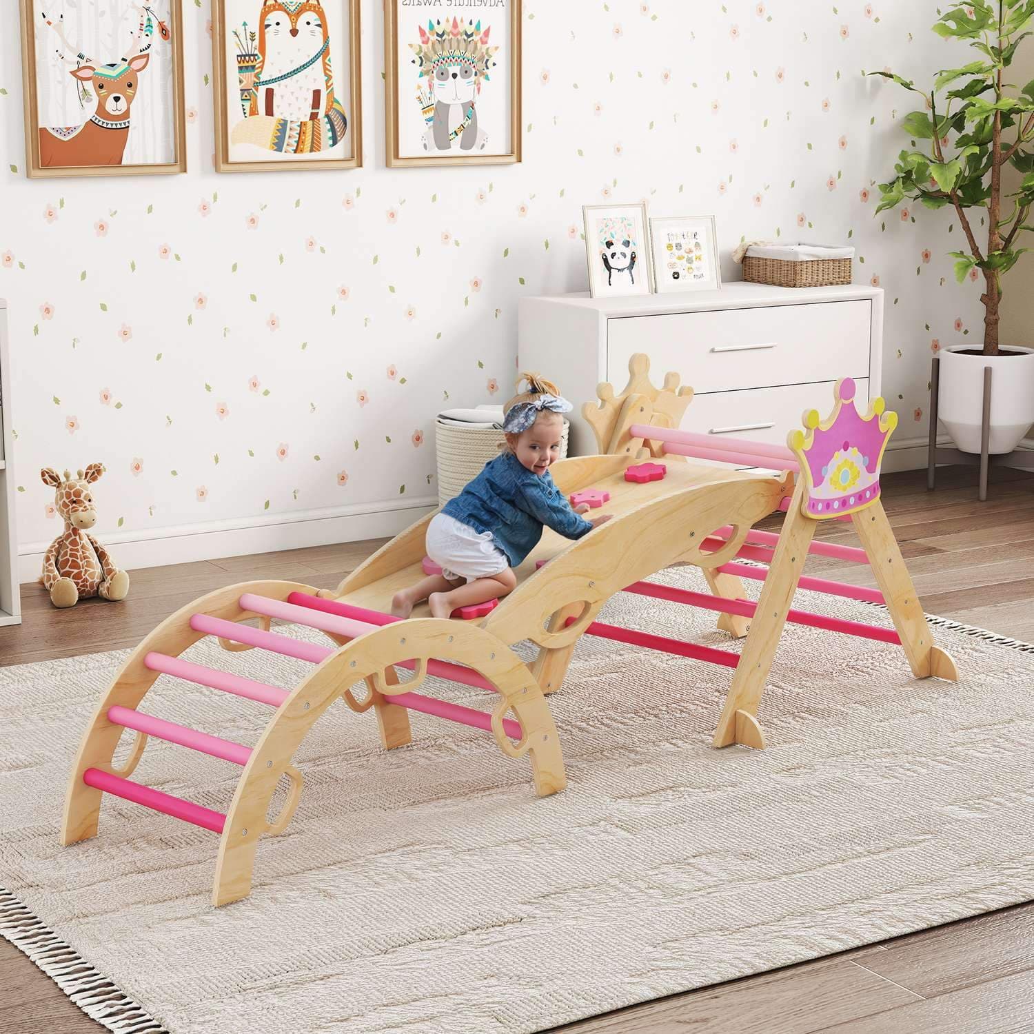 Børns 8-i-1 indendørs klatregym – Prinsessedesign, Træ view 2
