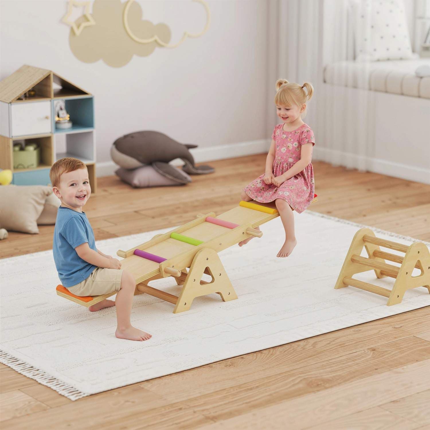 Træ 2-i-1 balancebræt og vippe til børn – 133 x 38 cm view 2