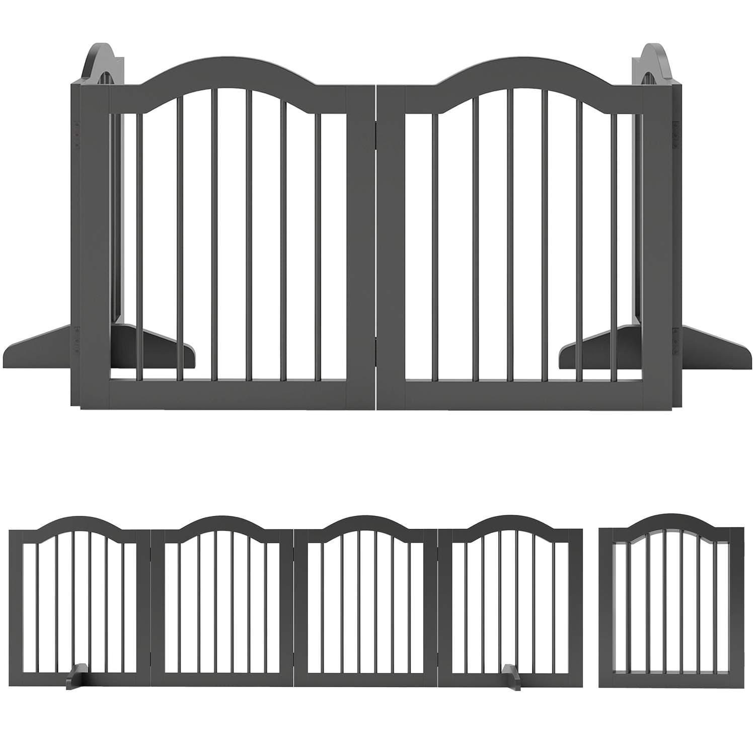 Fritstående hundegitter – foldbart, 4 paneler, sort, 208x29,5x61 cm