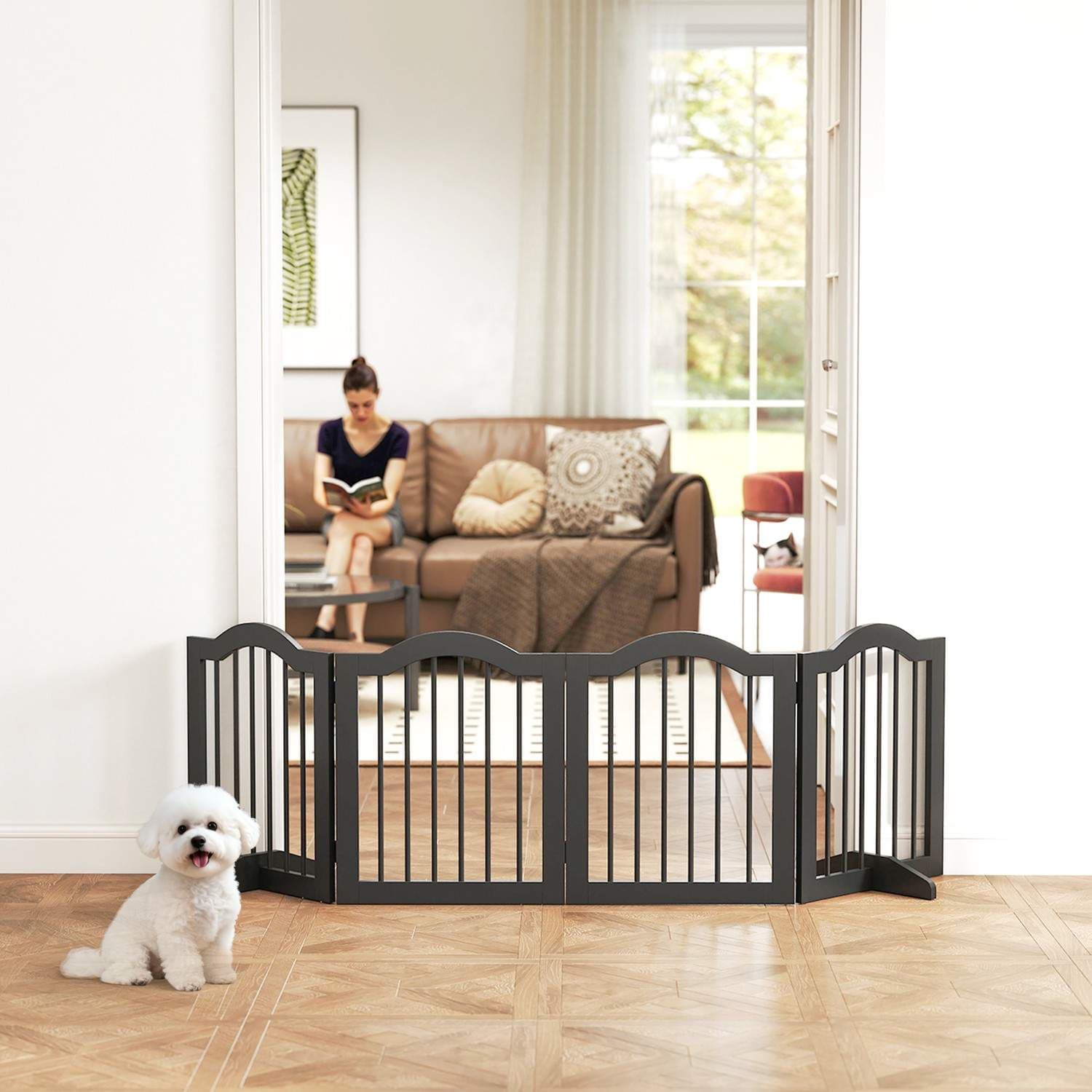 Fritstående hundegitter – foldbart, 4 paneler, sort, 208x29,5x61 cm view 2
