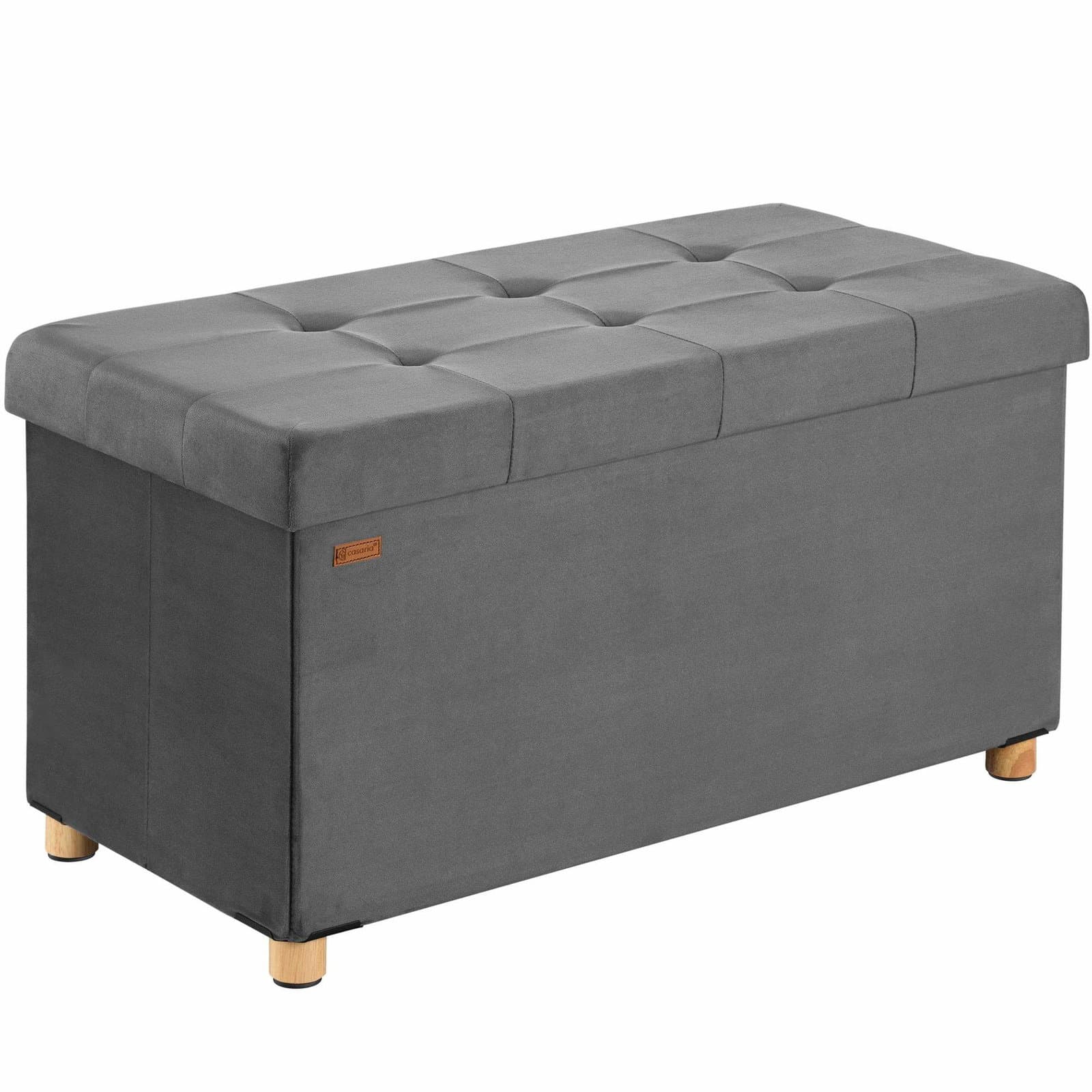 Bænk antracit velour 76x38x42cm foldbar med opbevaringsplads