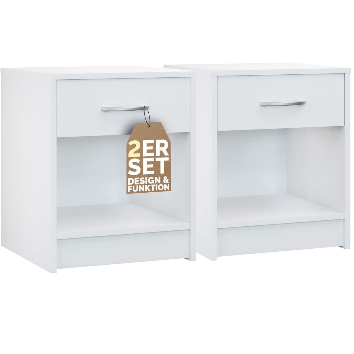 Hvidt sengebordsæt med 2 stk. med opbevaring, 50x40x35 cm