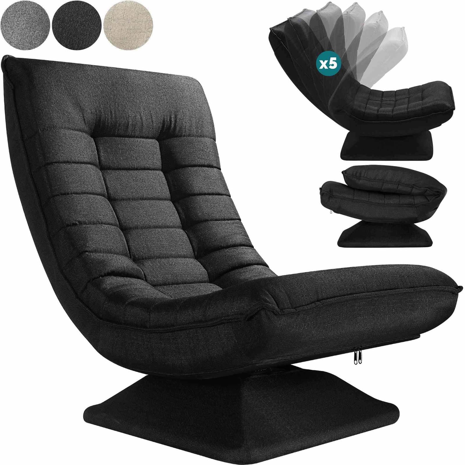 Justerbar sort stof-afslapningsstol – 360 graders drejelig, foldbar view 2