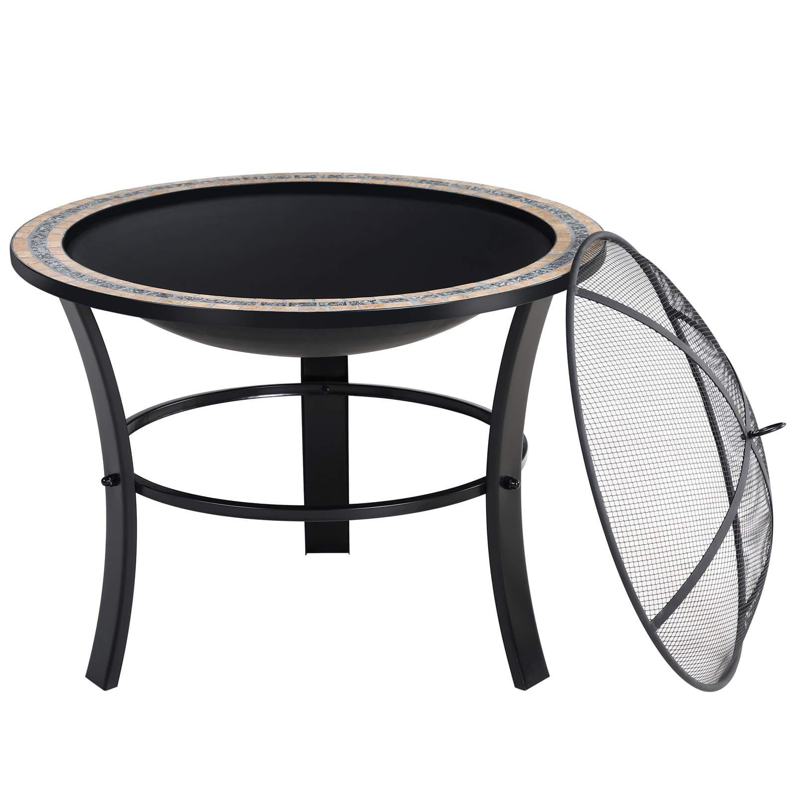 Bålsted med mosaiksten, 82 cm rundt, stålramme