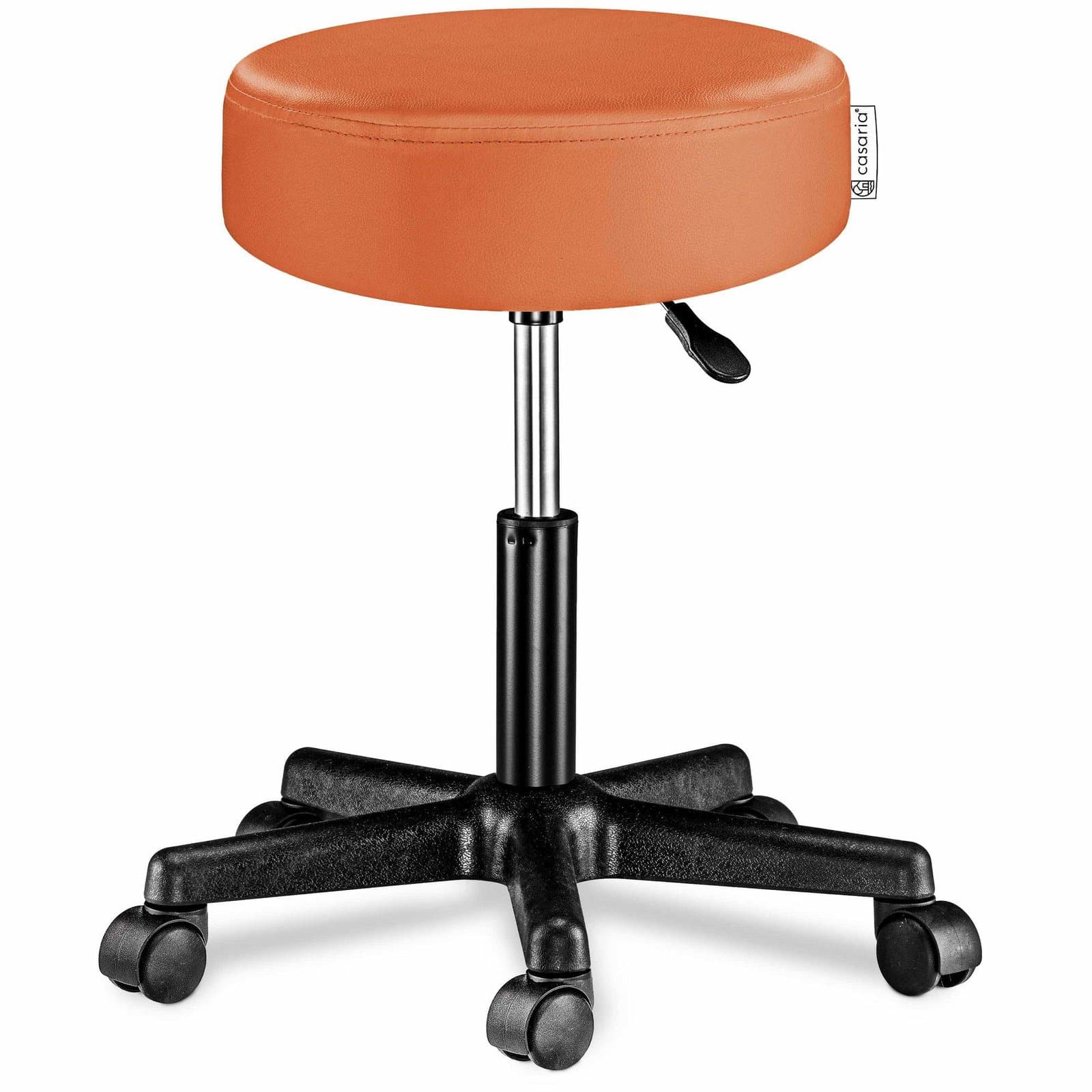 Skammel med hjul, orange PU-læder, højdejusterbar