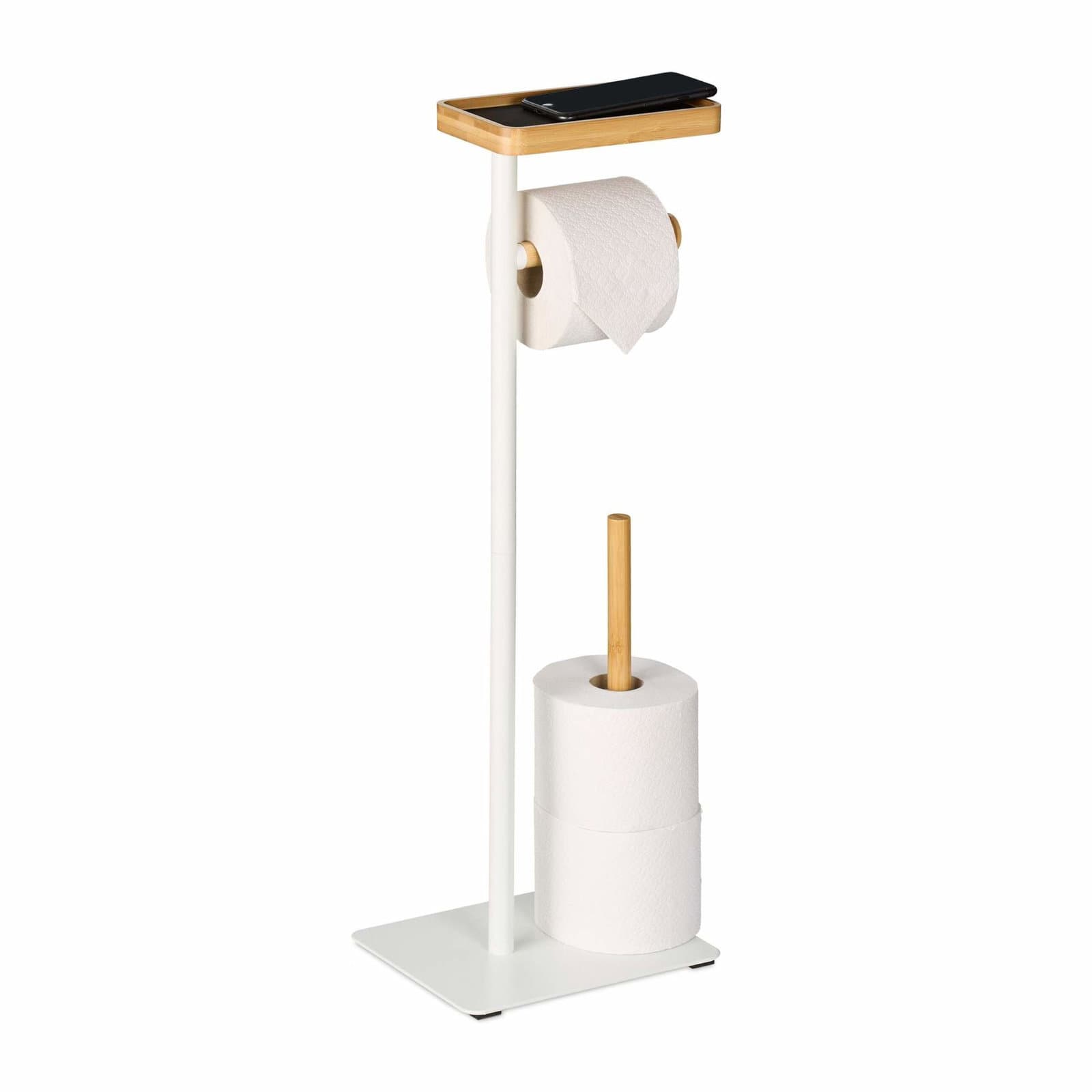 Toiletpapirholder med hylde – Jern og bambus