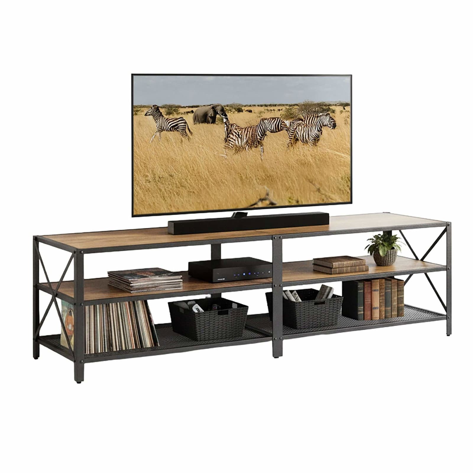 TV-bord med 4 rum – Industrielt træ og metal