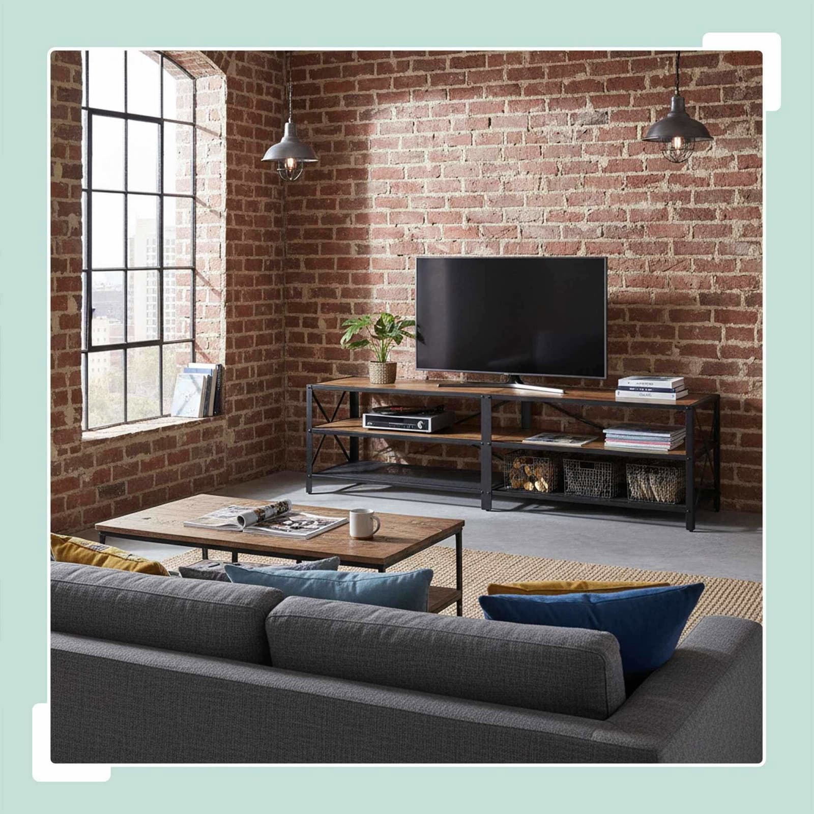 TV-bord med 4 rum – Industrielt træ og metal view 2