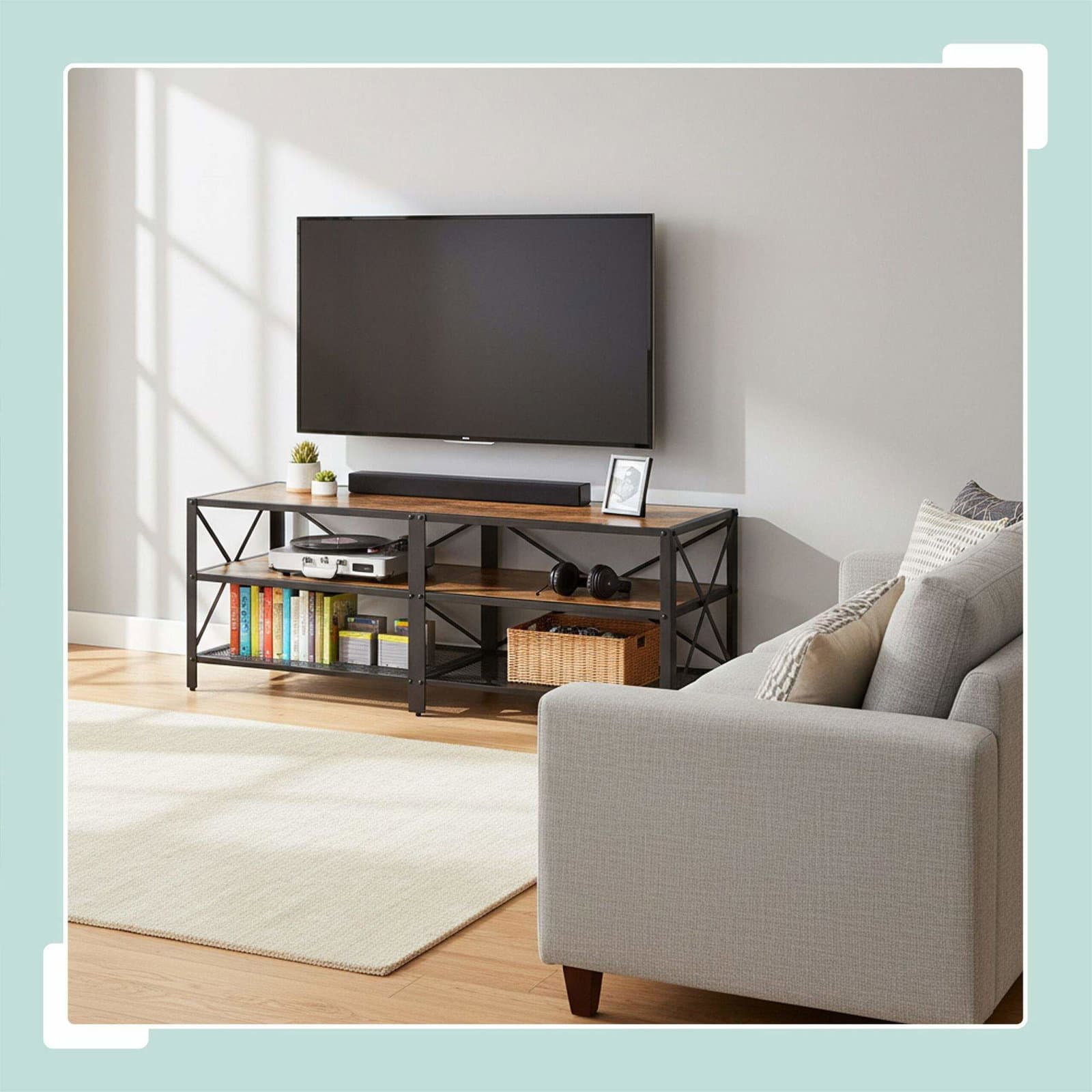 TV-bord med 4 rum – Industrielt træ og metal view 2